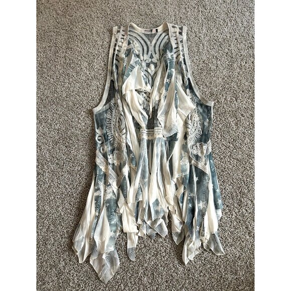 Origami By Vivian Womens Sz XL/L Sheer Lace Vest Draped Hem & Embroidered Detail - Picture 12 of 13